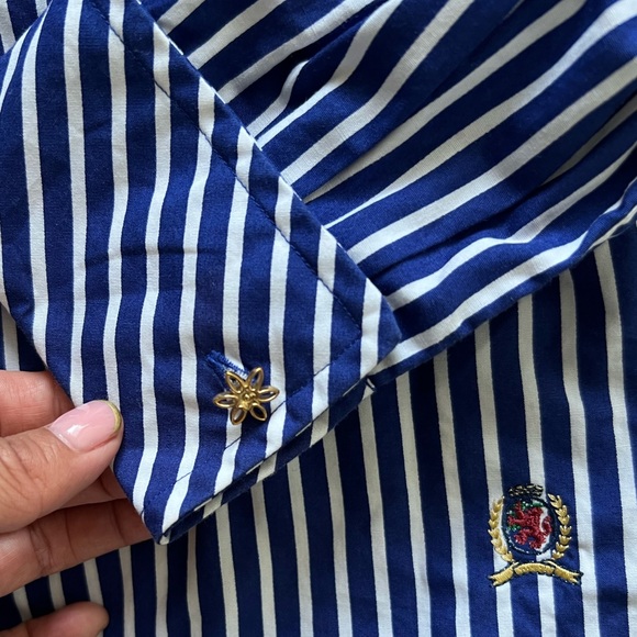 Tommy Hilfiger Women Size 4 Blue/white Striped Shirt Flip Cuff - Super Cute! - Picture 9 of 15